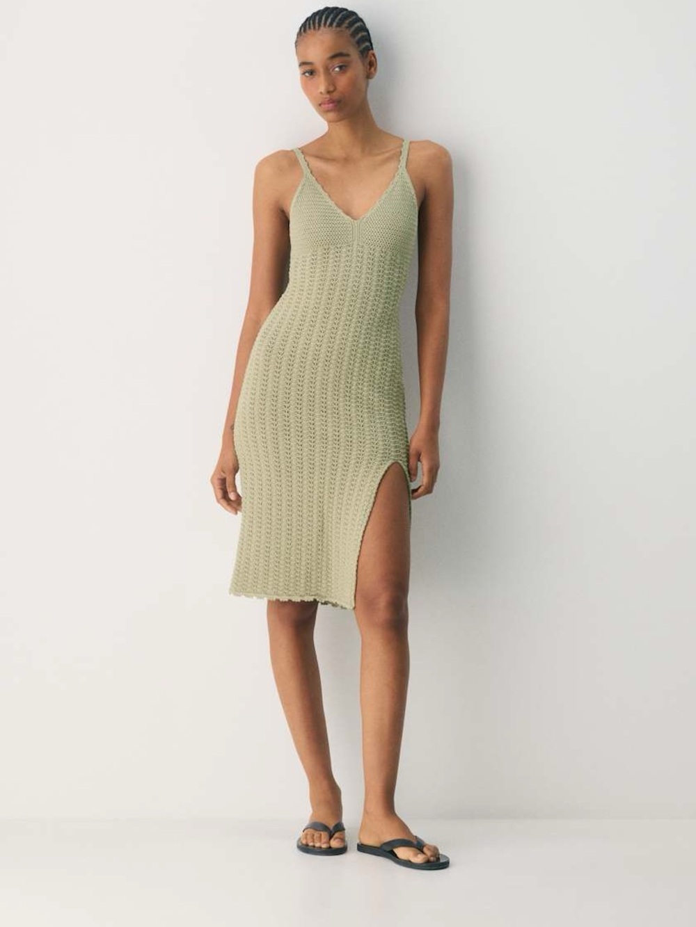 NWT Aritzia Wilfred Evie Midi Dress S Silver Sage Green Crochet Knit $148